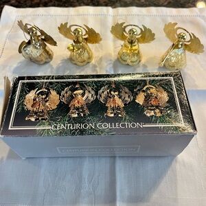 Vintage Set of 4 Brass Filigree Angel Ornaments Open Box Christmas 2 1/2”